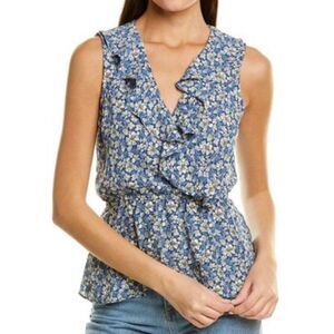Max Studio Floral Ruffle Sleeveless Wrap Top Size S